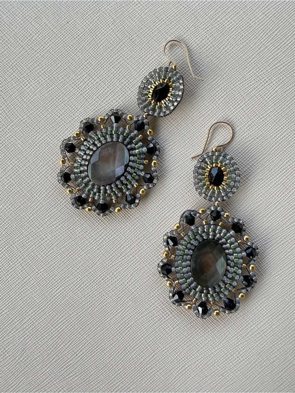 Miguel Ases Earrings in Swarovski Crystal and Abalone 3.25”